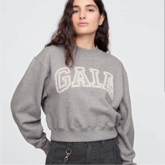 Gap x Cult Gaia Cropped Logo Sweatshirt Size Small NWT Gray - Picture 3 of 7